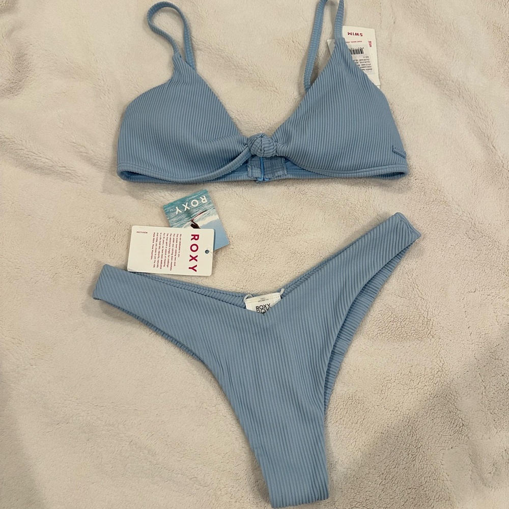 Periwinkle/baby blue Ribbed Bikini Set
